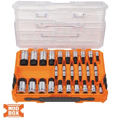 KLE65233HEX image(0) - Klein Tools Knurled Hex Bit Socket Set, SAE and Metric, 32-Piece
