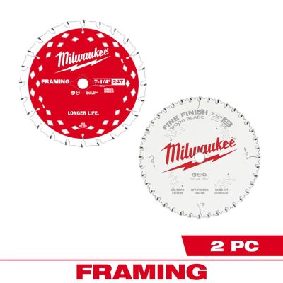 MLW48-40-0725 image(0) - Milwaukee Tool 7 1/4 inch 24T Framing and 40T Fine Finish Circular Saw Combo Pack - 2PK