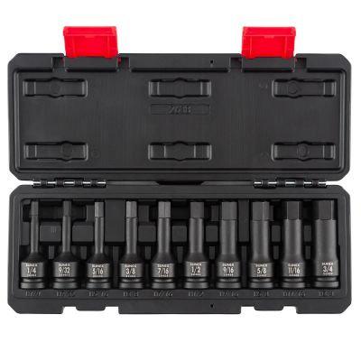SUN2638 image(0) - SUNEX 1/2 Inch Drive SAE 4 Inch Long Hex Impact Bit  Socket Set - 10 PIece