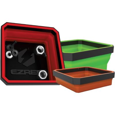 EZREZTRAY-CLR image(0) - E-Z Red Magnetic Collapsible Parts Trays - Green/Red/Orange - 3 Pack