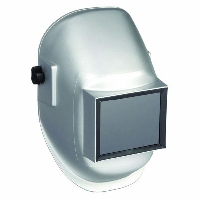SRWS29911 image(0) - Sellstrom Welding Helmet - Passive - Nylon - Fixed Front  - 4.5-inch x 5.25-inch Viewing Area - Shade 10 - Ratcheting Headgear - Silver - Super View Series