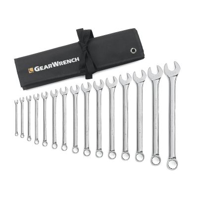 KDT81918 image(0) - GearWrench 15 Piece 12 Point Long Pattern Combination SAE Wrench Set with Tool Roll