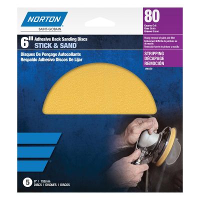 NOR00351 image(0) - Norton 00351 H290 Series Stick and Sand Disc, 6 in, P80 Grit, Aluminum Oxide, PSA Attachment