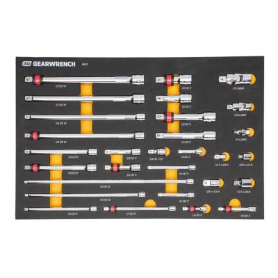KDT86523 image(0) - GearWrench 29 Piece 1/4", 3/8", 1/2" Drive Master Chrome Drive Tool Accessories Set with Foam Storage Tray