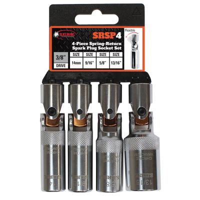 SRRSRSP4 image(0) - S.U.R.&R. SRSP4 4-Piece 3/8&rdquo; Drive Spring-Return Spark Plug Socket Set makes spark plug removal/replacement easier and faster