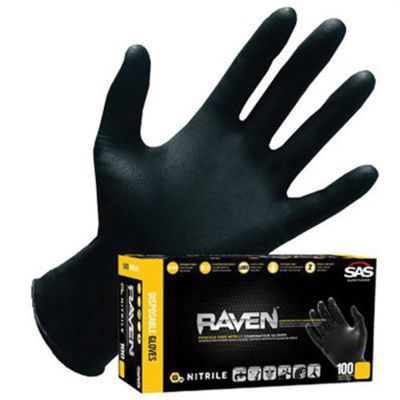 SAS66518-01 image(0) - S.A.S. Survivair  Raven 66518-01 Extra Strength Disposable Gloves, Large, Nitrile, Black