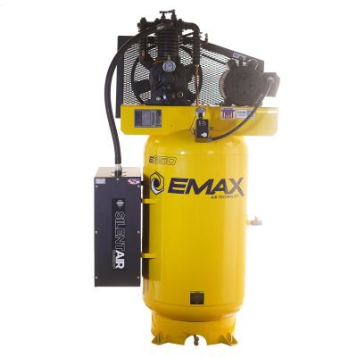 EMXES05V080I1K image(0) - EMAX Compressor  EMAX Silent Air 5HP 80-Gal Air Compressor &hyphen; 19CFM, Two-Stage, Inline , Pressure Lube, Includes Maintenance Kit