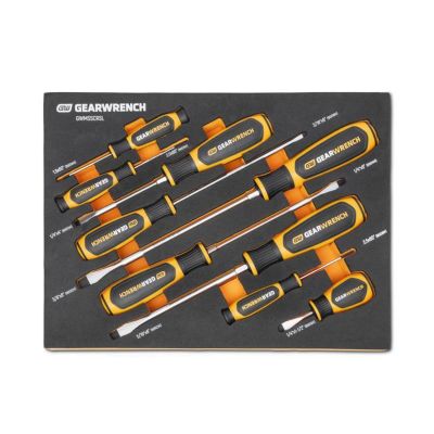 KDTGWMSSCRSL image(0) - GearWrench 9 Piece Slotted Dual Material Screwdriver Set in Foam Storage Tray