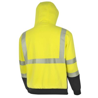 OBRZFC106-XL image(1) - OBERON Hoodie - Hi-Vis 100% FR/Arc-Rated Heavyweight 12 oz Cotton Fleece - Pullover - Black Bottom - Hi-Vis Yellow - Size: XL