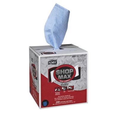 TOR450337 image(0) - Tork Molnlycke ShopMax 450337 Centerfeed Dry Wipe, 216.67 ft L x 9 in W Roll, 200, Paper, Blue, 1 Plys