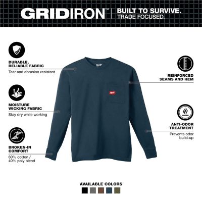 MLW606BL-3X image(1) - Milwaukee Tool GRIDIRON Pocket T-Shirt - Long Sleeve Blue 3X