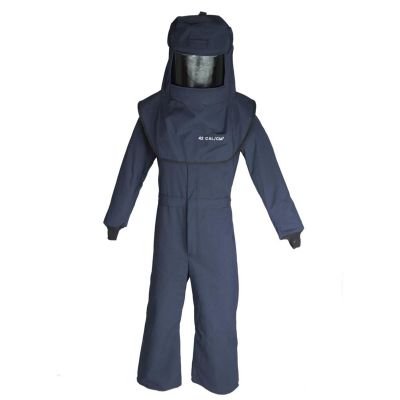 OBRLNS4A-T4XL-HVSL image(0) - Oberon Suit Kit - Arc Flash - 40 Cal LAN™ - Comes with Hood with Hard Cap, Coveralls and Fresh Air Arc Flash Hood Ventilation System & Light - Color: Navy Blue - Size: 4XL Tall
