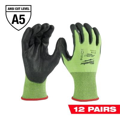 MLW48-73-8950B image(0) - Milwaukee Tool 12 Pair High Visibility Cut Level 5 Polyurethane Dipped Gloves - S