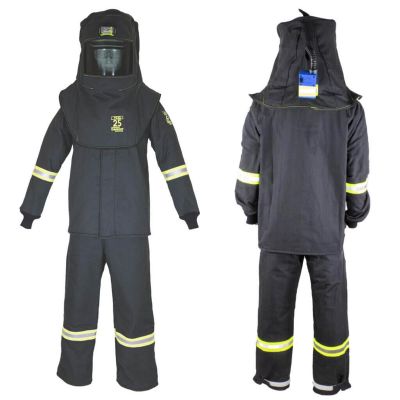 OBRTCG3B-2XL-HVSL image(0) - Oberon Suit Kit - Arc Flash - 25 Cal TCG™ - Comes with Hood, Coat, Bib Coveralls and Fresh Air Arc Flash Hood Ventilation System & Light - Color: Black - Size: Large