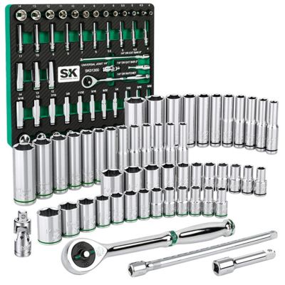 SKTSK01300-216P image(0) - S K Hand Tools 1/4" Drive, 52 Piece, 6 Point, Shallow & Deep, SAE & Metric Chrome Socket Set with 216P Ratchet, Packaged in EVA Foam Tray