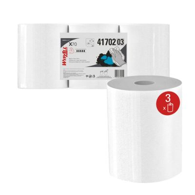 KIM41702 image(0) - Kimberly-Clark WypAll&reg; Power Clean X70 Medium Duty Cloths (41702), Center Pull Roll,Long Lasting Performance, White, 3 Rolls, 275 Sheets / Roll
