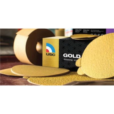 USA82113 image(0) - USC ABRASIVES Gold Pro 082113 Sanding Disc, 5 in Dia, P220 Grit, Paper Backing, Wet/Dry, PSA Attachment