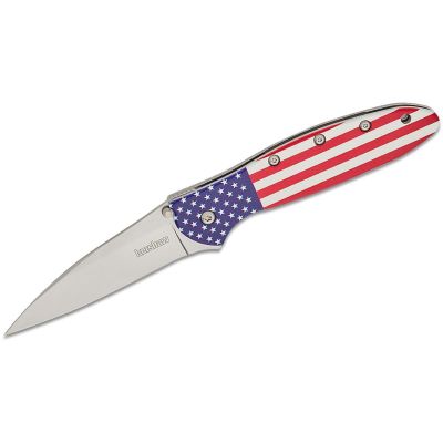 KER1660USA image(0) - Kershaw Leek Assisted Open Liner Lock Drop Point Blade EDC Folding Pocket Knife - USA Flag/Silver