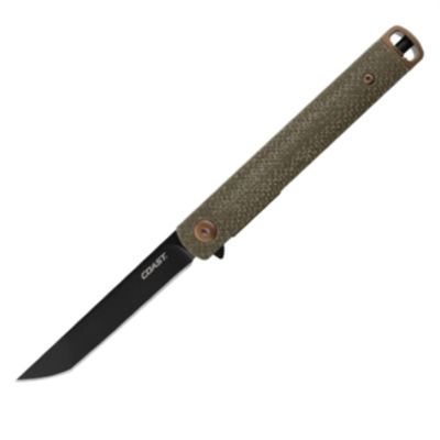 COS31518 image(0) - COAST LX504 1919 Founders Series Select Assisted Open Titanium Nitride Coated 9Cr18Mov Tanto Blade Linen Micarta Handle with Frame Lock Folding Pocket Knife - Green