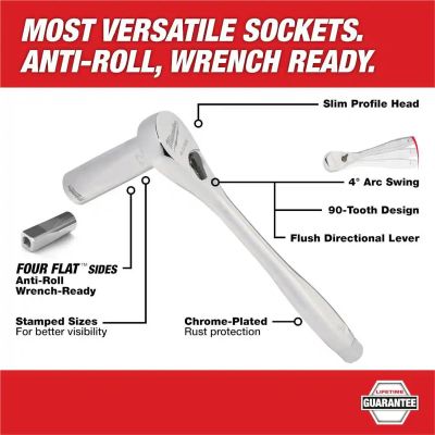 MLW45-34-9060 image(1) - Milwaukee Tool 3/8" Drive 1/4" SAE 6-Point Deep Socket with FOUR FLAT Sides, Vanadium Steel, Chrome