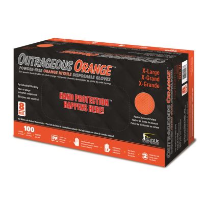 BLGOO-L image(2) - Atlantic Safety Company Super tough orange 8mil powder free nitrile disposable gloves with aggressive diamond grip. Touchscreen compatible, food safe and resists most chemicals. Latex Free. Not for Medical Use. 100/box. L