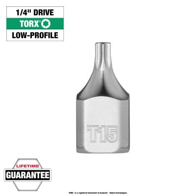 MLW45-34-1106 image(0) - Milwaukee Tool 1/4 Inch Drive T15 Low-Profile TORX Bit Socket