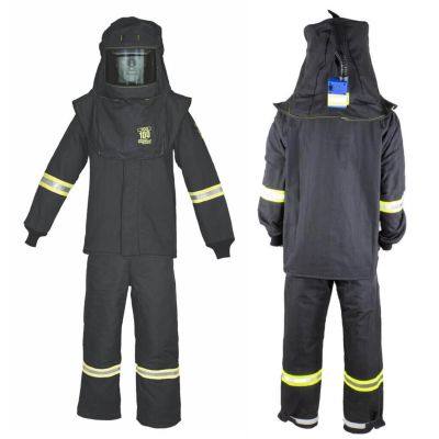 OBRTCG6B-SXL-HVSL image(0) - OBERON Suit Kit - Arc Flash - 100 Cal TCG  - Comes with Hood, Coat, Bib Coveralls and Fresh Air Arc Flash Hood Ventilation System & Light - Color: Black - Size: XL Short