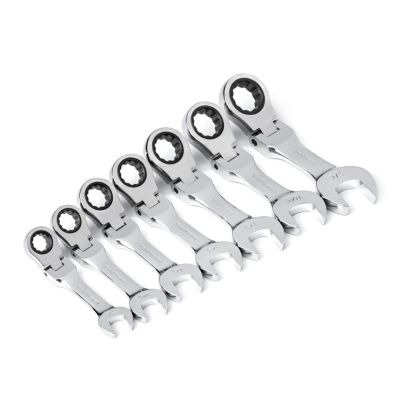 KDT9570 image(1) - GearWrench 7 Piece 72-Tooth 12 Point Stubby Flex Head Ratcheting Combination SAE Wrench Set