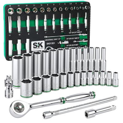 SKTSK01301-216P image(0) - S K Hand Tools 1/4" Drive, 30 Piece, 6 Point, Shallow & Deep, Metric Chrome Socket Set with 216P Ratchet, Packaged in EVA Foam Tray