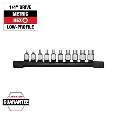MLW48-22-9545 image(0) - Milwaukee Tool 1/4 Inch Drive Low-Profile Hex Bit Socket Set - Metric - 10 Piece