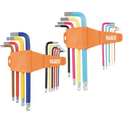 KLECBLS19 image(0) - Klein Tools Powder Coated Long Ball End Hex Key Set, SAE and Metric, 19-Piece