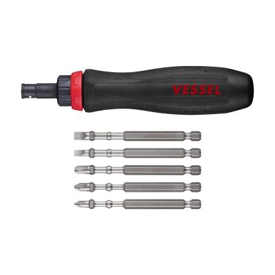 VES900RT5PU image(0) - Vessel Tools MEGADORA Interchangeable Ratchet Screwdriver 5PC. Bit Set