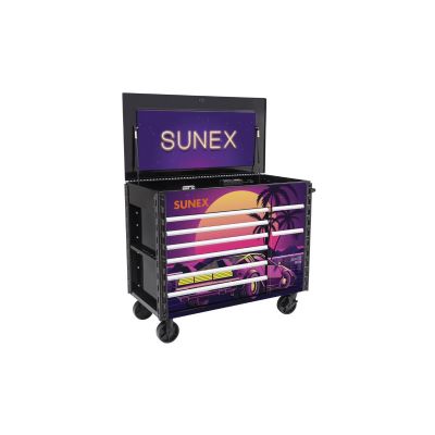 SUN8065PCBKRETRO image(0) - SUNEX 50 Inch 7 Drawer Power Cart With Dedicated Power Tool Storage and Power - 80s Retro
