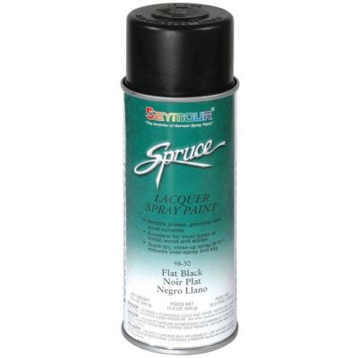 SEY98-30 image(0) - Seymour Spruce 98-30 Fast Drying Lacquer Spray Paint, 16 fl-oz Aerosol Can, Flat Black, 15 sq-ft Coverage