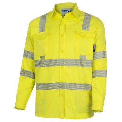 OBRZFI506-3XL image(0) - OBERON Button Up Shirt - Hi-Vis FR/Arc-Rated 7.5 oz 88/12 - Hi-Vis Yellow - Size: 3XL