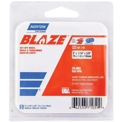 NOR71059 image(0) - Norton Blaze 71059 Cut-Off Wheel, 3 in Dia, 1/16 in THK Wheel, 3/8 in Center Hole, 25465 rpm