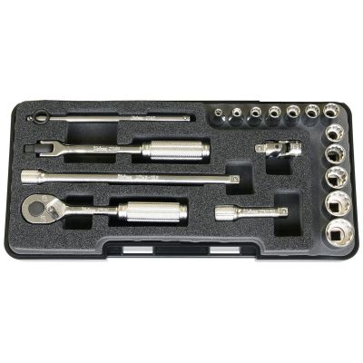 KKNP2281A-12P image(0) - Ko-ken USA P2281A-12P 1/4 Sq. Dr. 18 Piece 12-Point SAE Socket set  1/8-9/16