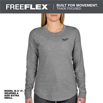 MLWF552G-L image(0) - Milwaukee Tool Womens FREEFLEX Hybrid Tee - Long Sleeve Gray L