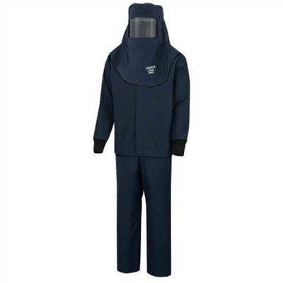 OBRLNS4B-ES-L-HVSL image(0) - OBERON Suit Kit - Arc Flash - 40 Cal LAN - Comes with Hood with Hard Cap, Coat, Bib Overalls and Fresh Air Arc Flash Hood Ventilation System & Light - With Escape Strap - Color: Navy Blue - Size: Large