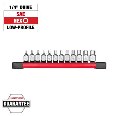 MLW48-22-9544 image(0) - Milwaukee Tool 1/4 Inch Drive Low-Profile Hex Bit Socket Set - SAE - 12 Piece