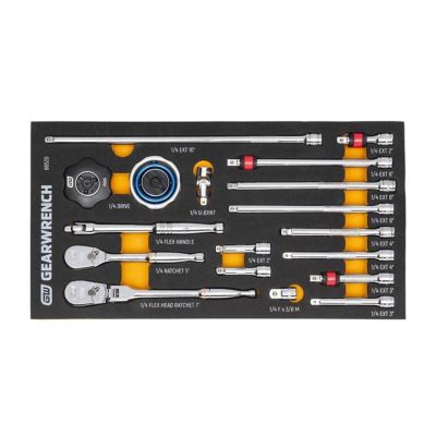 KDT86520 image(0) - GearWrench 18 Piece 1/4" 90-Tooth Ratchet & Drive Tool Set with Foam Storage Tray