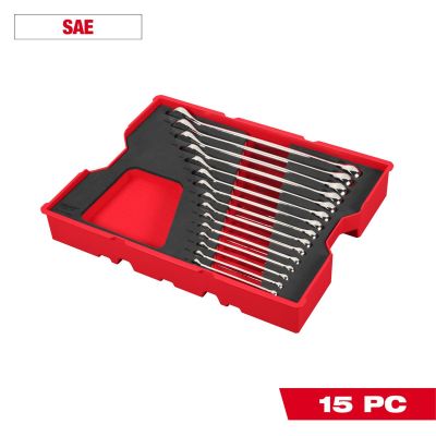 MLW48-22-0155 image(0) - Milwaukee Tool 15 Piece SAE Combination Wrench Set with Tray for PACKOUT Drawers