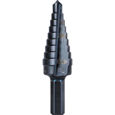 KLEKTSB03 image(0) - Klein Tools 9-Step Drill Bit, 3/8-Inch Hex, Double Straight Flute, 1/4-Inch to 3/4-Inch