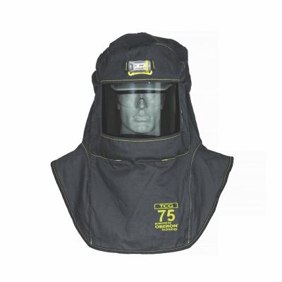OBRTCG75-CHVSL image(0) - OBERON Hood with Hard Cap - Arc Flash - 75 Cal TCG - With Fresh Air Arc Flash Hood Ventilation System & Light - Color: Black - Window: True Color Grey (TCG)