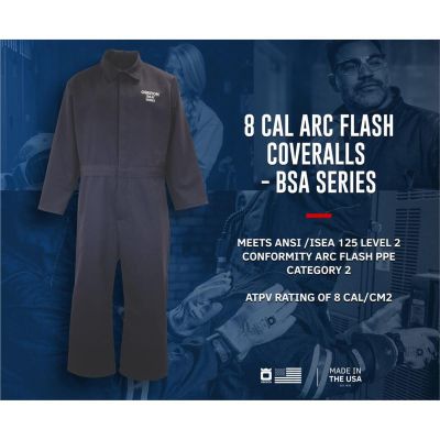 OBRBSA-CBX7NB-RS image(0) - Oberon Coveralls - Arc Flash & Flame Resistant Basic - 8 Cal BSA™ - Color: Navy Blue - Size: Small