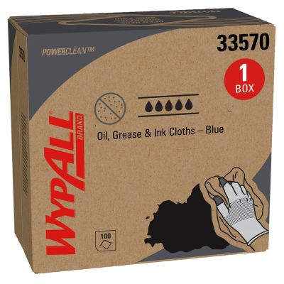 KIM33570 image(0) - Kimberly Clark WypAll 33570 Oil with Grease and Ink Cloth, 16.8 x 8.8 in, Blue, 1-Ply
