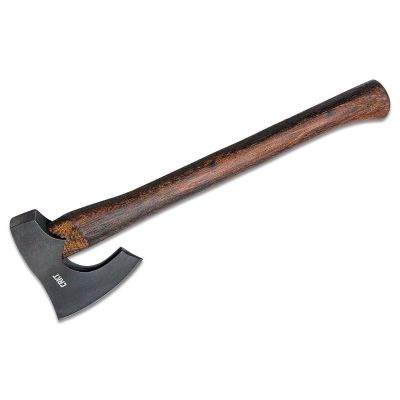 CRK2746 image(0) - CRKT (Columbia River Knife) Freyr 1055 Carbon Steel Manganese Phosphate Coating Plain Blade Axe Tennessee Hickory Handle - Brown/Black