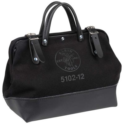 KLE510218SPBLK image(0) - Klein Tools Deluxe Tool Bag, Black Canvas, 13 Pockets, 18-Inch
