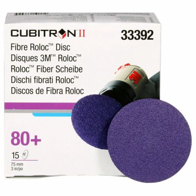 MMM33392-BOX image(0) - 3M Cubitron II Roloc Fibre Disc 786C, 33392, 3 Inch (75 mm), 80+, 15 Discs Per Carton, 6 Cartons Per Case