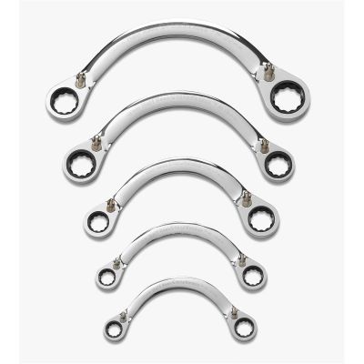 KDT9850 image(0) - GearWrench 5 Piece 72-Tooth 12 Point Reversible Half Moon Double Box Ratcheting Metric Wrench Set